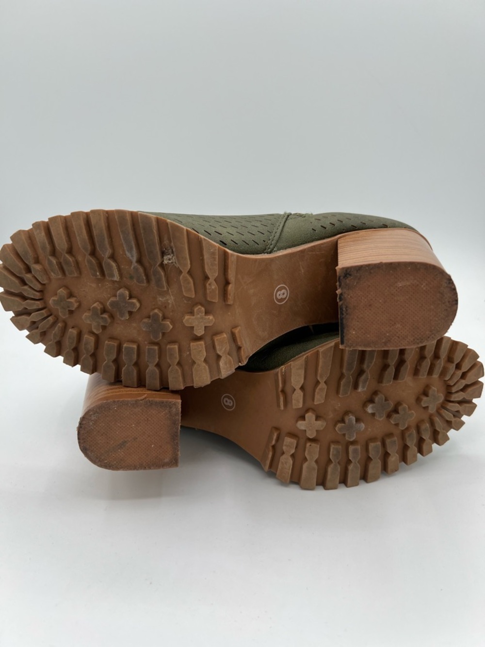 Seven7 Olive Green Peep-Toe Stacked Heel Booties - Picture 5 of 6